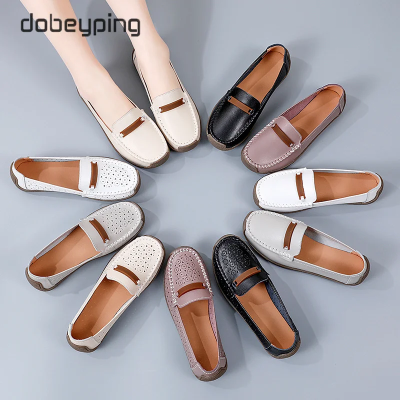 Dobeyping Summer Women Moccasins Genuine Leather Shoes Woman Slip On Loaders Ladies Casual Solid Flats Female Leisure Footwear