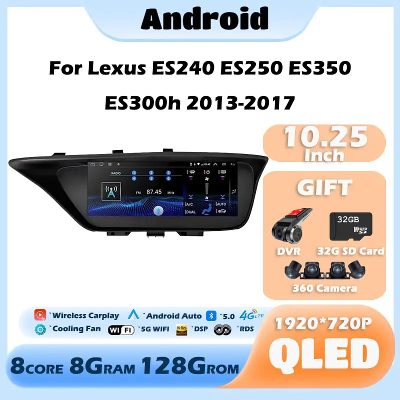 

Автомобильный видеомонитор 10,25 дюйма для Lexus ES240, ES250, ES350, ES300h, 2013-2017, Android 12, 8 ядер, 4G +, Wi-Fi, GPS, мультимедийная навигация
