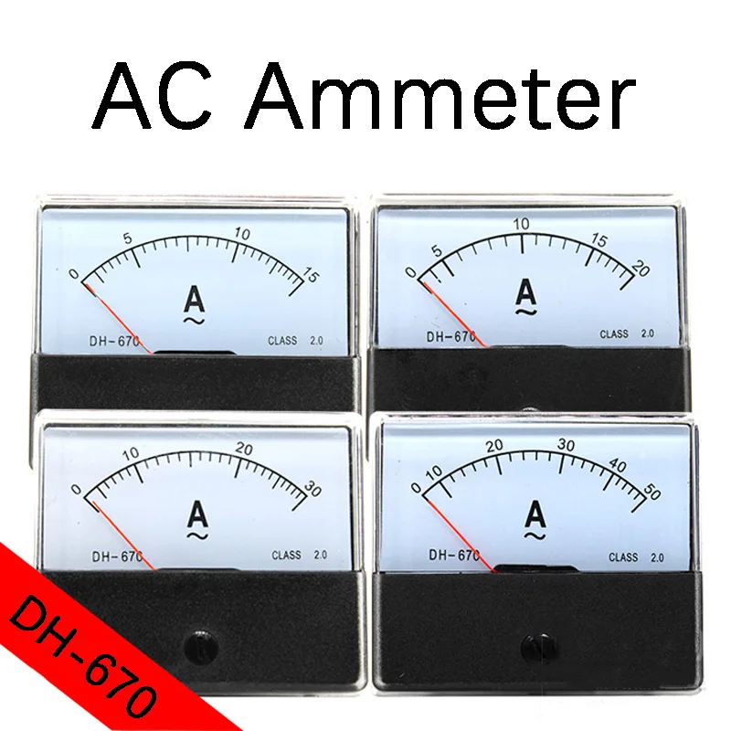 

AC 0-30A 1A 2A 3A 5A 10A 20A 50A Аналоговый амперметр Панель AMP Измеритель тока DH-670 Датчик