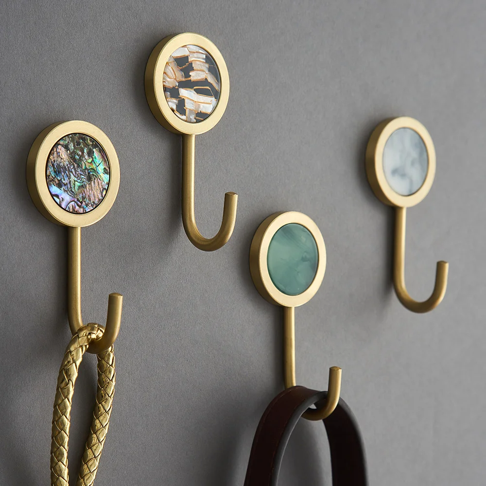 

Home Nordic Decoration Accessories Creative Brass Round Hook Living Room Wall Decoration Adhesive Hangers Key Hook Wall Hanger