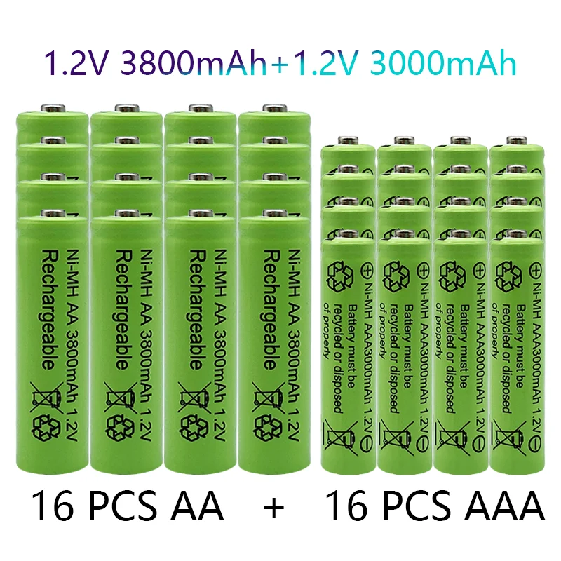 

Перезаряжаемые аккумуляторы 1,2 в AA 3800 мАч Ni-MH + батарея AAA 3000 мАч перезаряжаемая батарея Ni-MH 1,2 в AAA