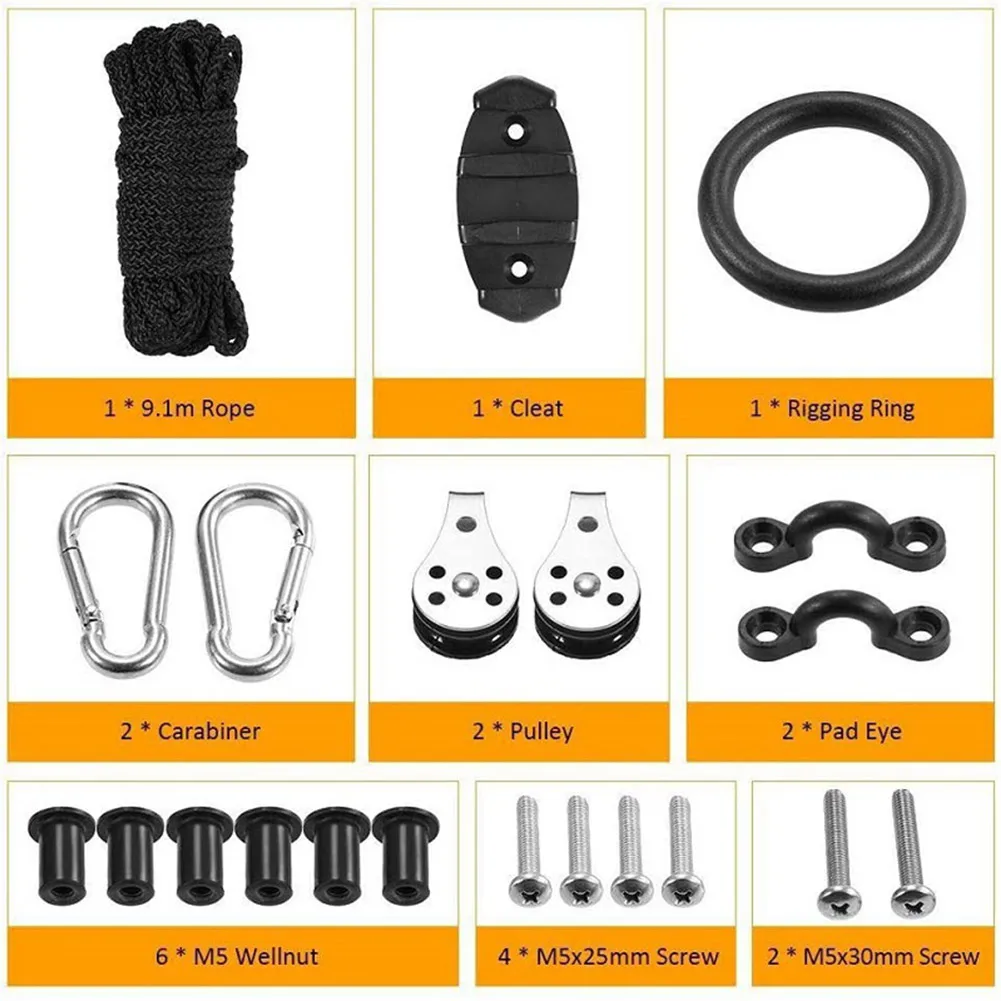 

Kayak Anchor Trolley Set With Screw And Bolt Anchors Stainless Steel Nylon Round Rigging Ring Cleat Snap Hooks Pulleys Equipment