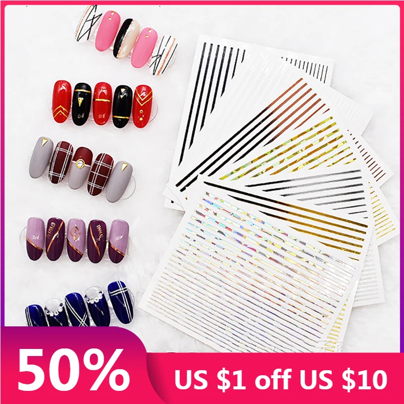 

New 1Pcs Summer Beach Nail Art Stickers Lines Geometric Design Adhesive Nail Art Decorations Leaves Shell DIY Nail Stickers