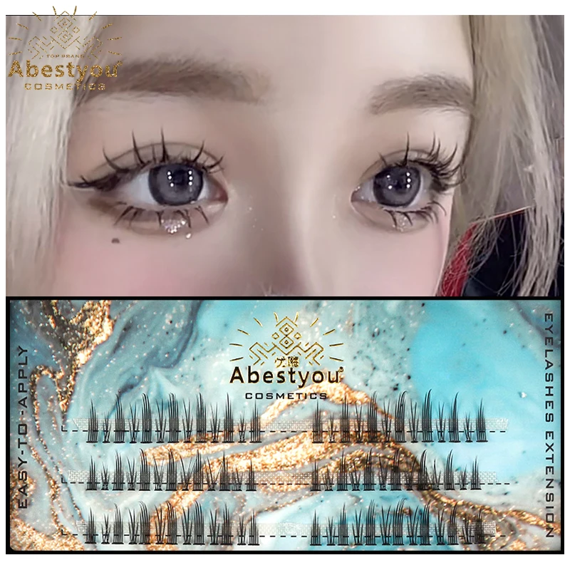 

Abestyou 3D 0.05 Curl D Segmented Eyelashes Premade Fan Cluster Faux Mink Natural Thick 8-12 Short Comic Cute Lashes Makeup Set