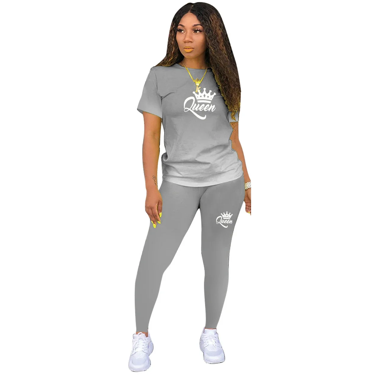 Женский комплект из 2 предметов летняя футболка с градиентом и брюки принтом