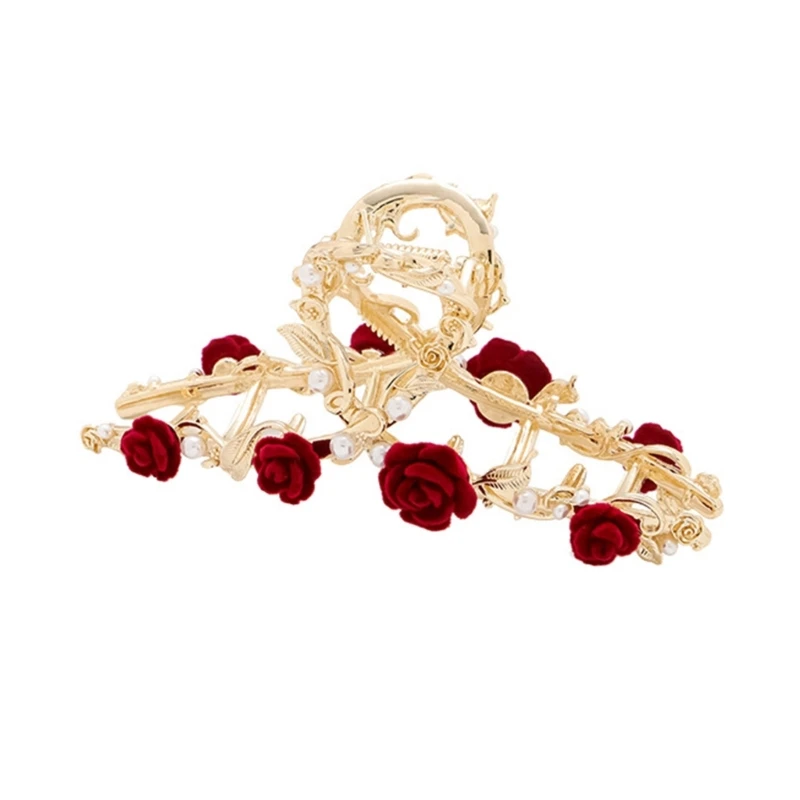 

Temperament Hair Clip Rose Shape Shinning Hair Clip for Woman Wedding High Ponytail Hair Delicate Jaw Clip for Bride