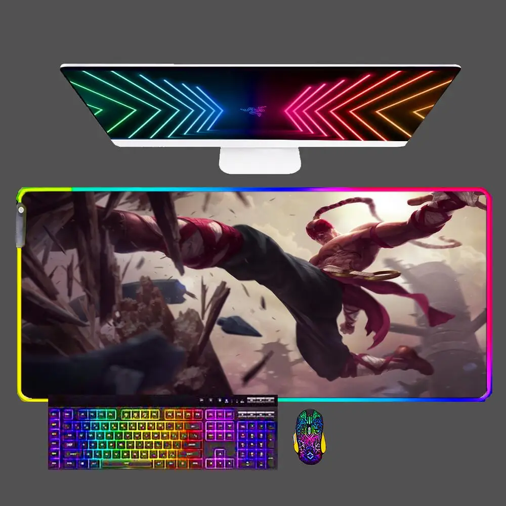 

Lee Sin League Of Legends LED Gaming Mouse Pad Large Computer RGB Mousepad Desk Mat PC Carpet Keyboard Gamer Accessories Table