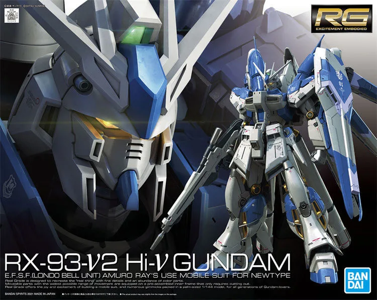 

Bandai Original Anime Gundam Rg 1/144 Rx-93-v2 Hi-v Nu Gunpla Action Figure Assembled Collect Robot Model Room Decoration Toys