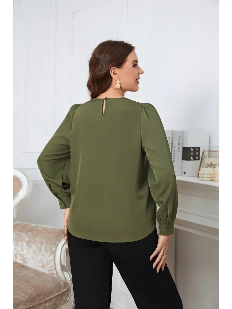 Early spring crewneck long sleeves green large size women's shirt blusas femininas elegantes  plus size feminino  blouses