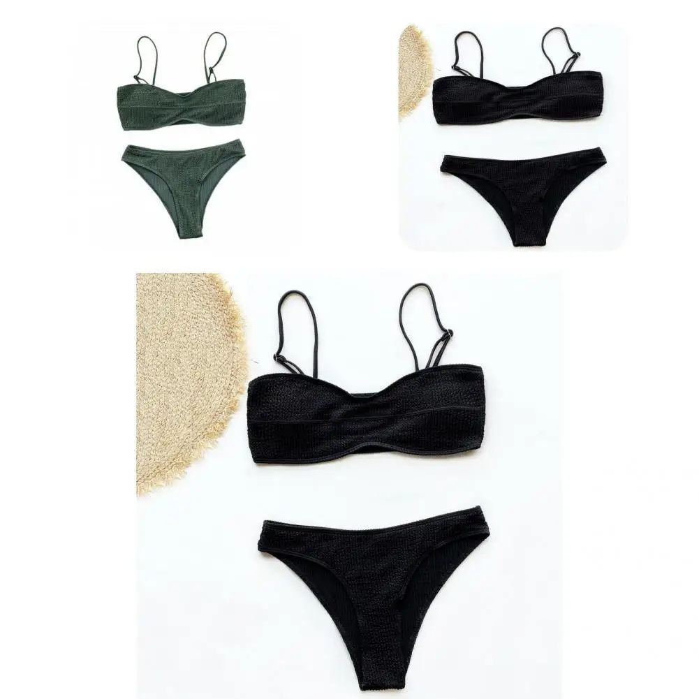 

Soft 2 Pcs/Set Terrific Two-piece Summer Bikini Elastic Bathing Suit Solid Color for Beach