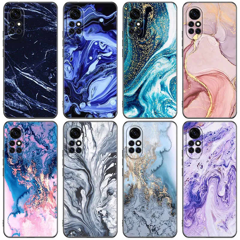 Fashion Marble Phone Case For Huawei Honor 50 SE 30S Mate 30 20 10 Lite 60 40 Nova 9 8 Pro Y60 8i 7i 7SE 5T Premium Black Cover