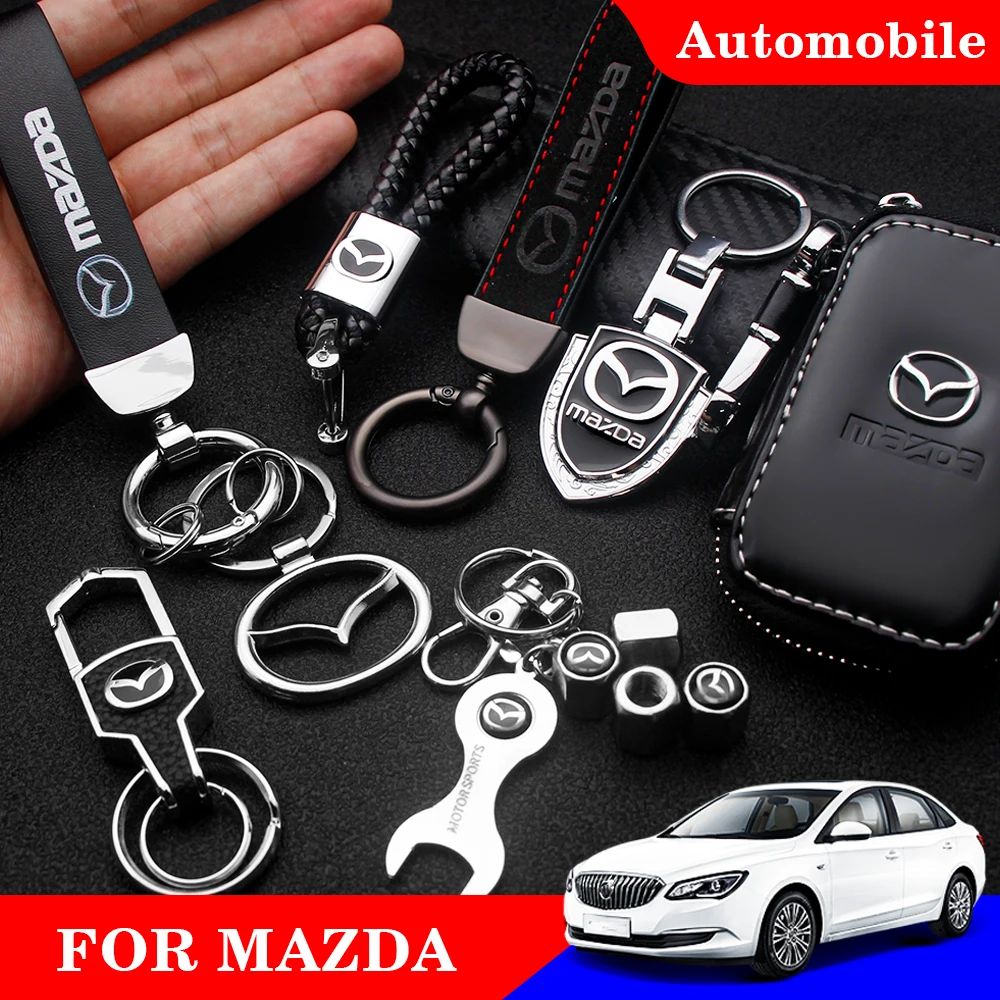 

Car Metal Keychain Leather Key Ring 3D Logo Key Case Car Styling For Mazda 2 3 6 MX-5 MX-30 CX-3 CX-8-9 ATENZA Auto Accessories
