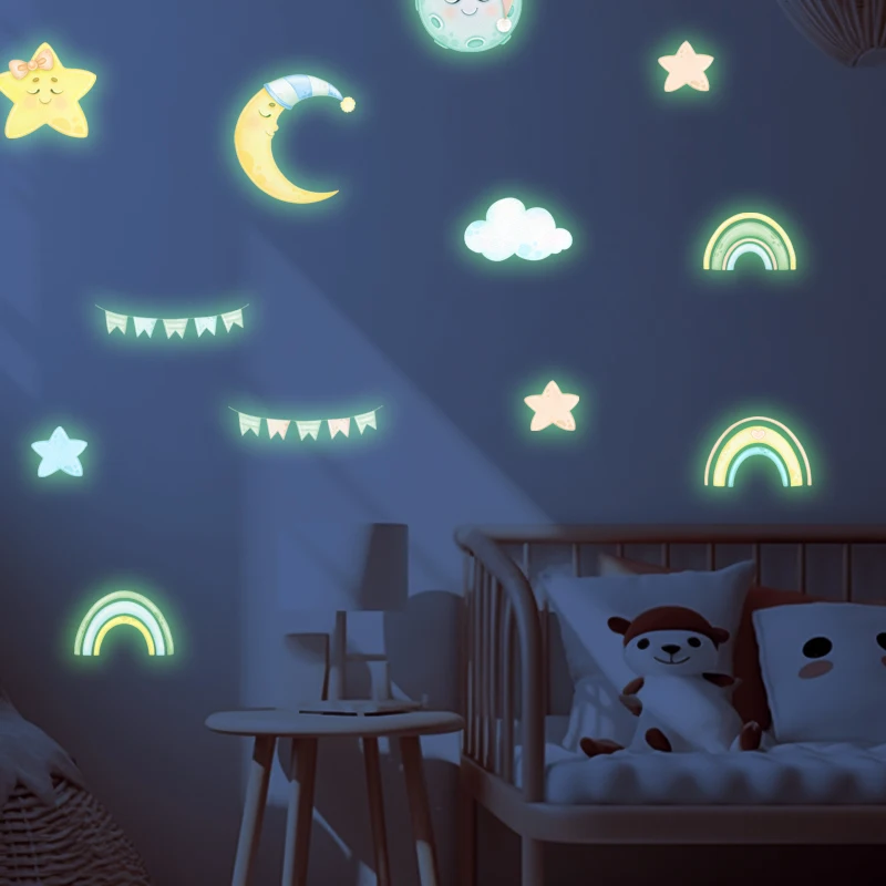 Светящиеся радужные настенные наклейки для детской комнаты светящиеся в темноте