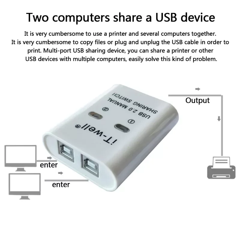 Устройство для совместного использования USB-принтера 2-в-1 выключатель принтера