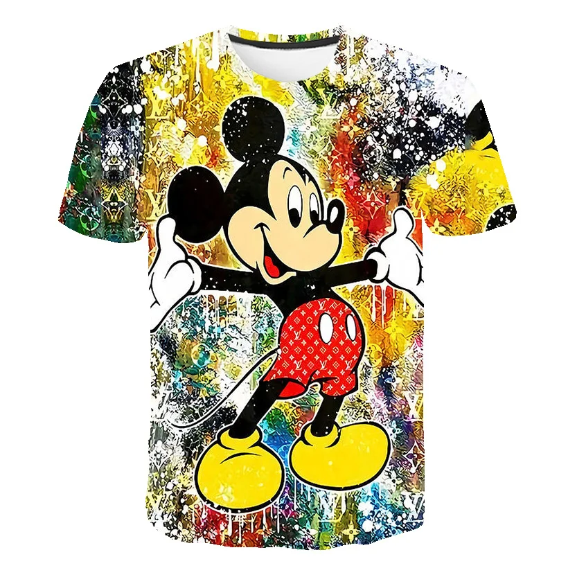 

Girls' printed Mickey Mouse T-shirt, Disney collection clothing, fun baby T-shirt, boys' summer casual T-shirt