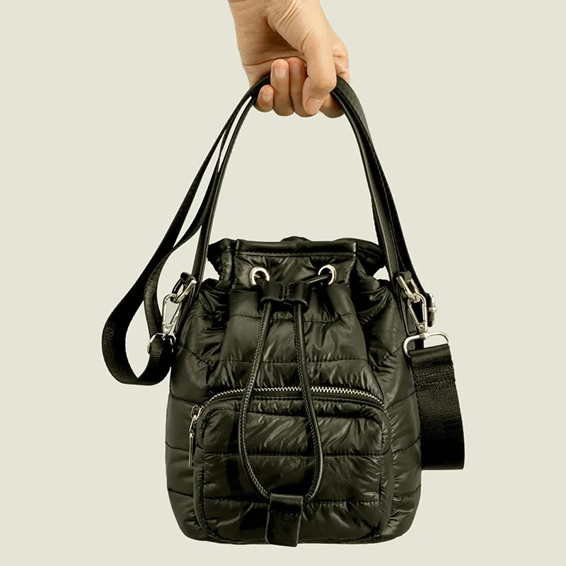 

Luxury Handbag Women Winter Hot Down Bucket Bag Fashion Shoulder Messenger Crossbody Bag Brands Solid Color Totes Purse BOlsa