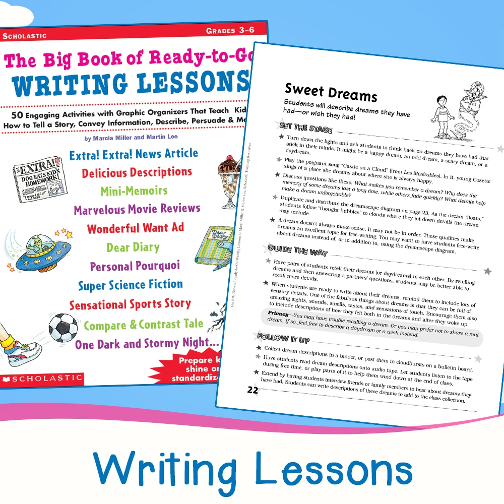 

Ready To Go Writing Lessons: 50 Engaging Activities with Graphic Organizers English Books Workbook for Kids Grades 3-6 Learning