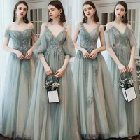 off the shoulder bridesmaid dresses a line classic backless elegant appliques sequin lace up tulle long wedding prom party gown