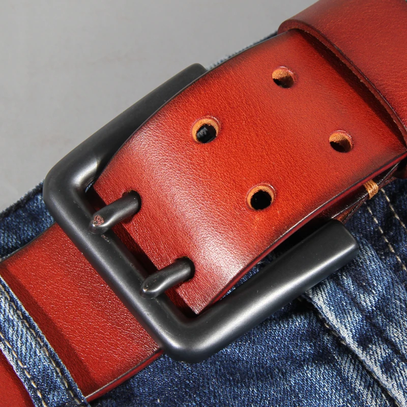 4.4cm Men's Double-hole Cowhide Leather Belt Casual Retro Hand-made Luxury Two-claw Pin Buckle Design Belts Jeans