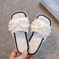 summer baby girls slippers pu leather fashion princess pearl bow slippers kids flats soft non slip children beach shoe outdoor