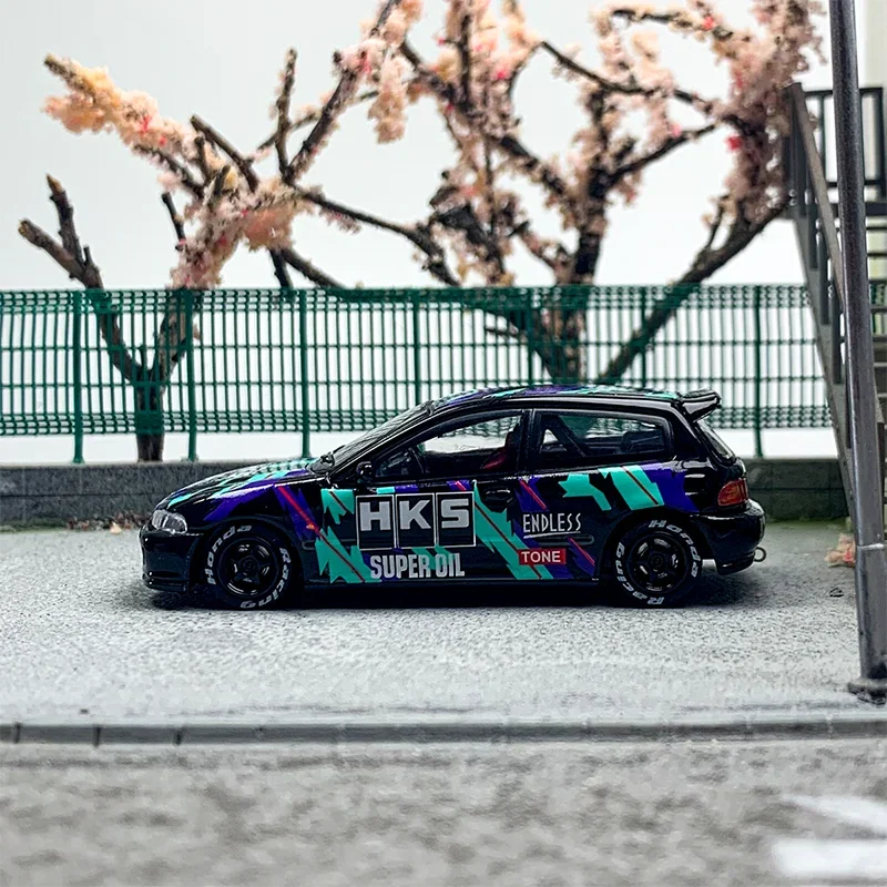 Литая под давлением модель автомобиля 1/64 Honda Civic EG6 HKS Car ModeI Sports Play Vehicles Original Box