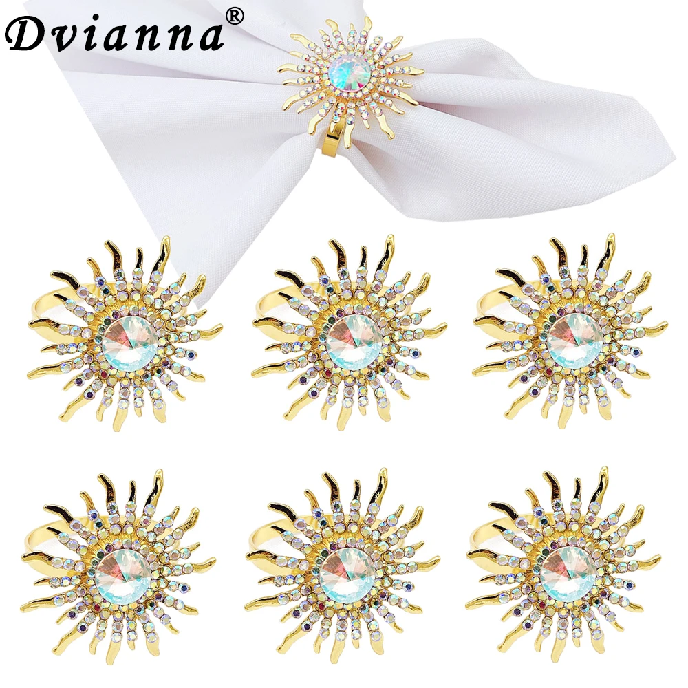 

Dvianna 6Pcs Rhinestone Napkin Rings Sunflower Napkin Holder for Christmas Party Wedding Banquet Table Decoration HWD56