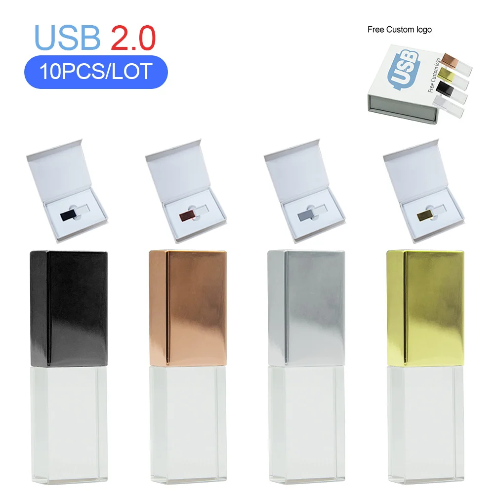 

10pcs/Lot USB 2.0 (Free LOGO) Fashionable Crystal Style Flash Pen Drive 4GB 16GB 32GB 64GB 128GB Gift Pendrive