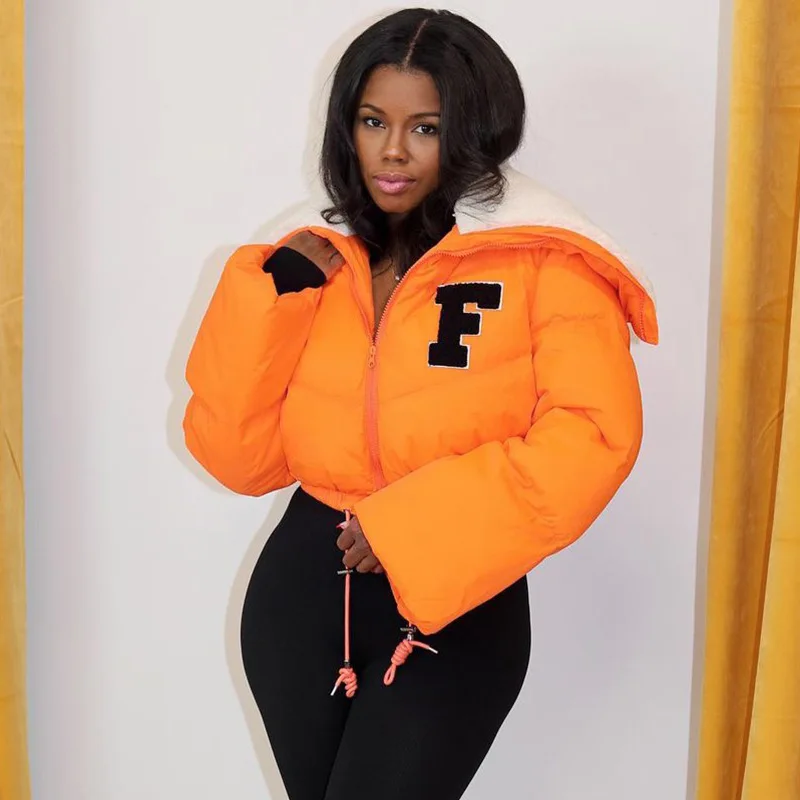 Women Short Parkas Jackets Down Jacket Long Sleeve Zipper Bubble Coats Outerwear Winter Warm Thick Puffer Clothes Streetwear
