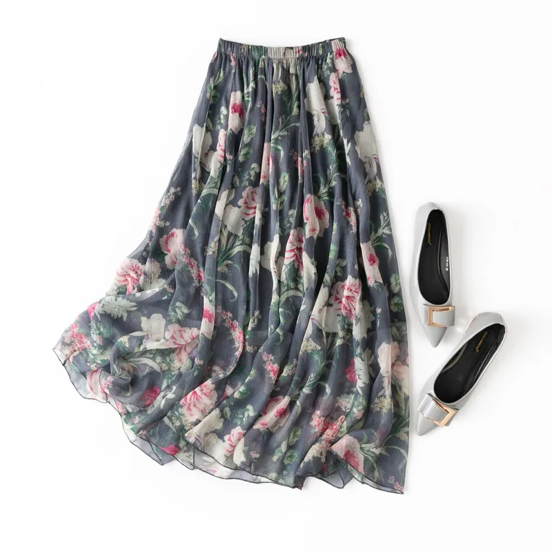 

Женские юбки из натурального шёлка, до щиколотки, с принтом