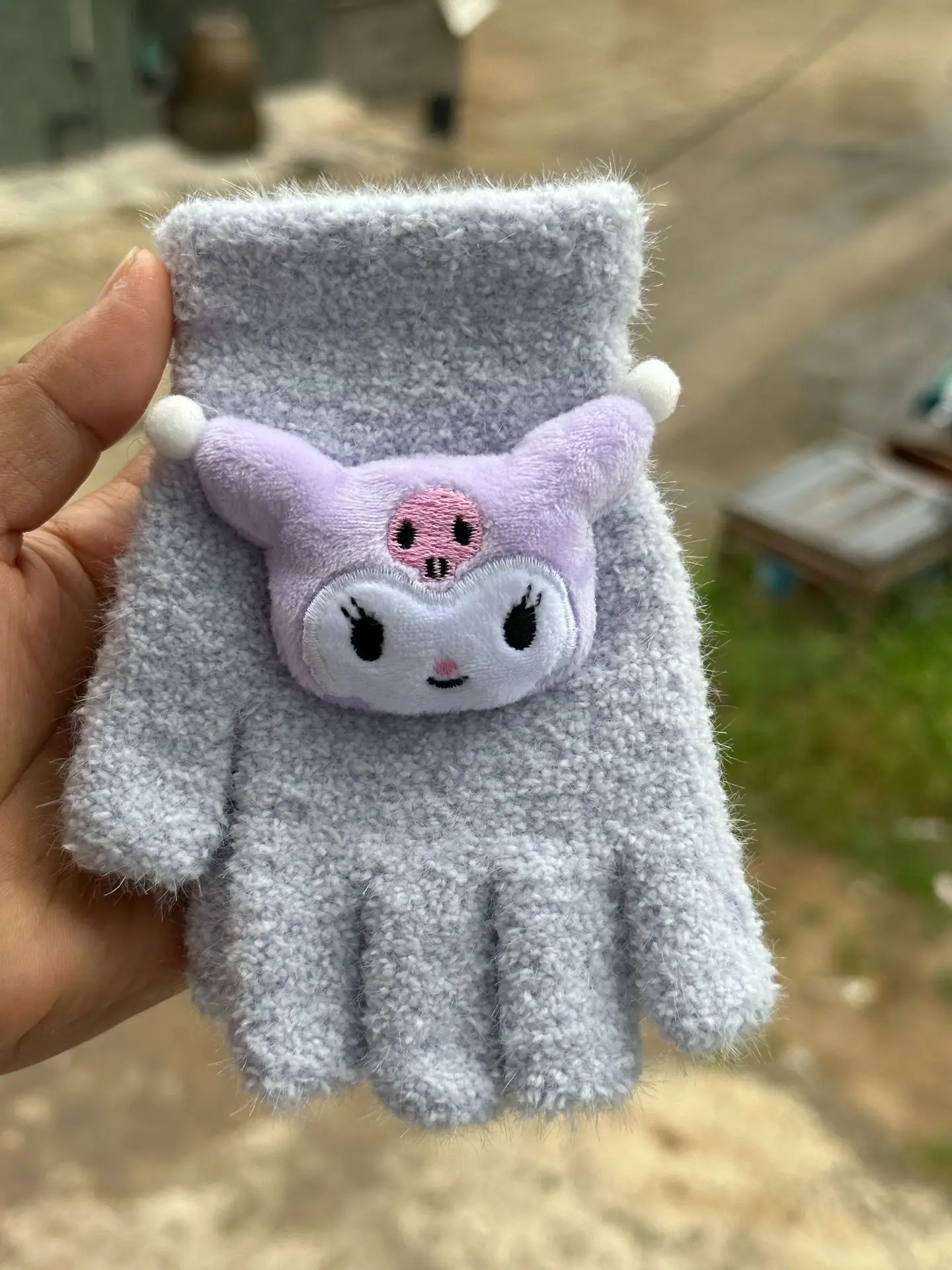 Sanrio Kuromi перчатки осень/зима теплая мелодия аниме рисунок коралловый бархат