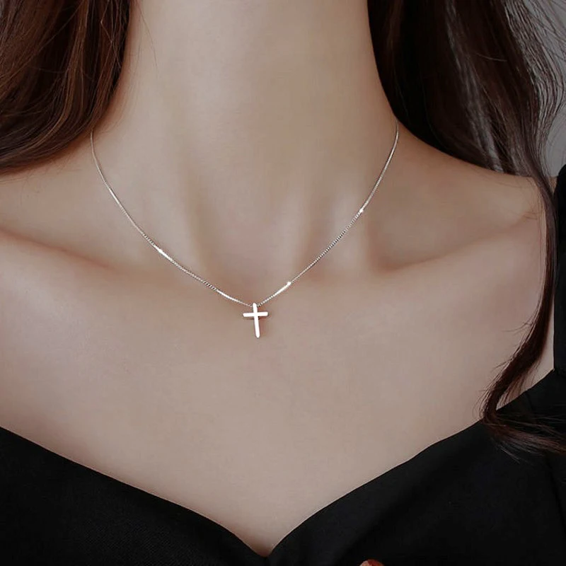 Simple Cross Pendants Necklaces Women Silver Color Chain Choker Necklace Female Bohemian Metal Jewelry Bijoux Collares