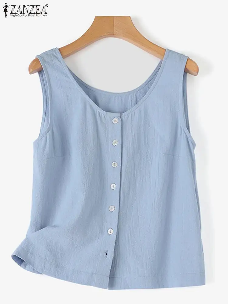 Лето 2024 топы ZANZEA женская элегантная офисная блузка без рукавов винтажные