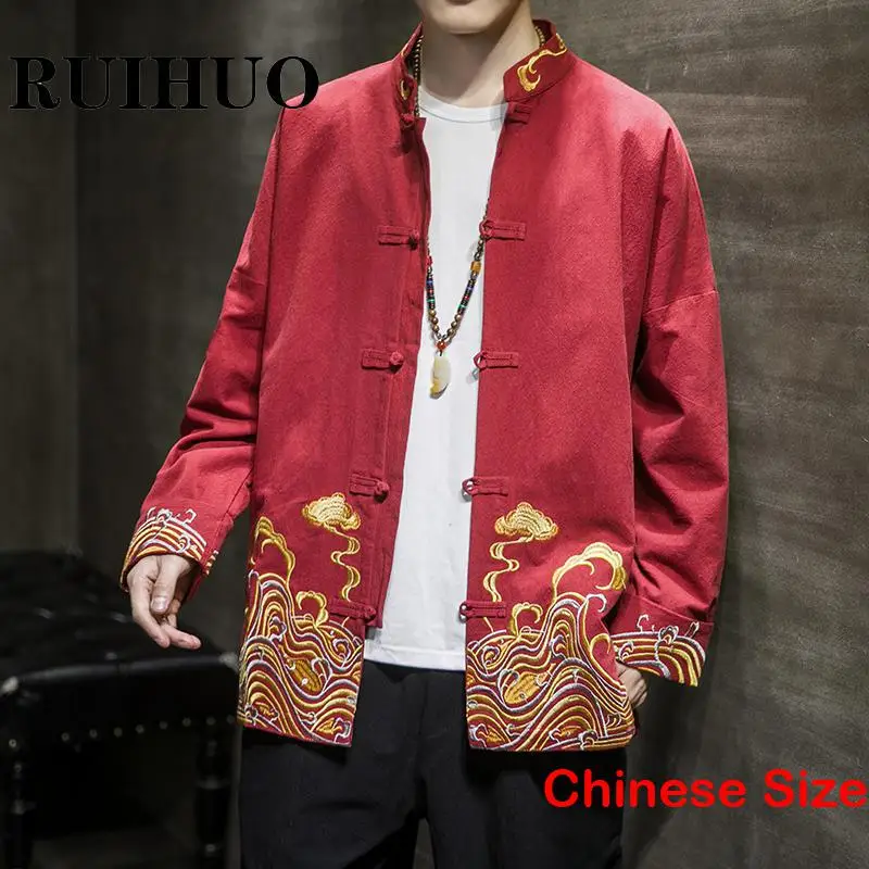 

RUIHUO вышитые китайские стильные куртки для мужчин пальто ветровка мужские пальто оригинальная Высококачественная Рабочая одежда 5XL Весна 2023