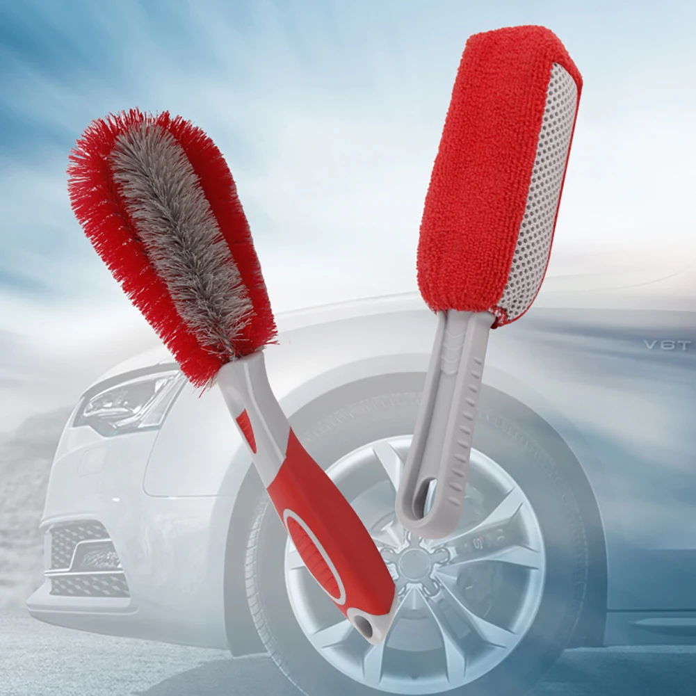 

2Pcs Car Wash Brush Non-slip Handle Microfiber Sponge Tire Rim Brush Car Detailing Brush Cleaning Tool Car Styling Accessories