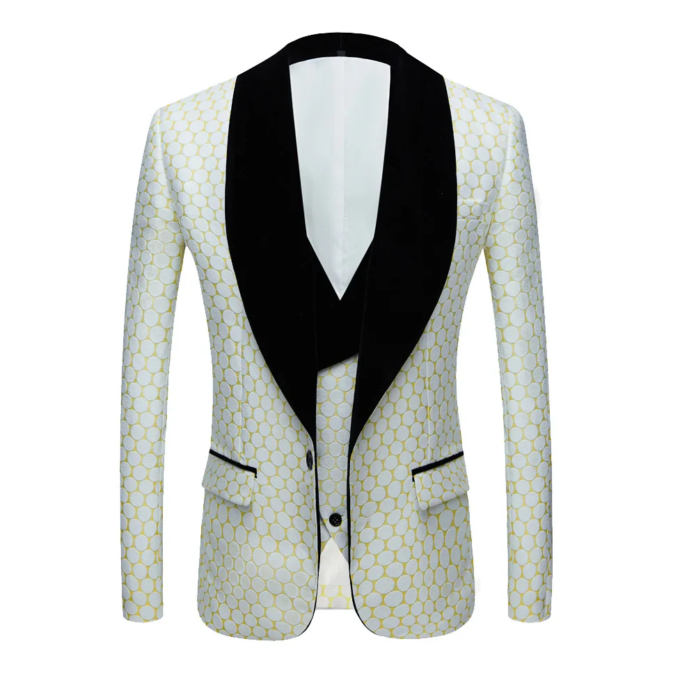 2025 Мужской деловой костюм в горошек с жаккардовым черным воротником/мужской