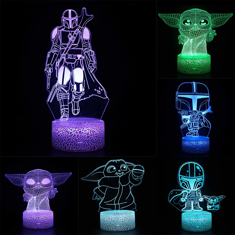 Cartoon Anime Star Wars Mandalorian Yoda Baby Figure 7 Colors 3D LED Night Light Kids Bedroom Decor Desk Lamp Birthday Gift Toys |