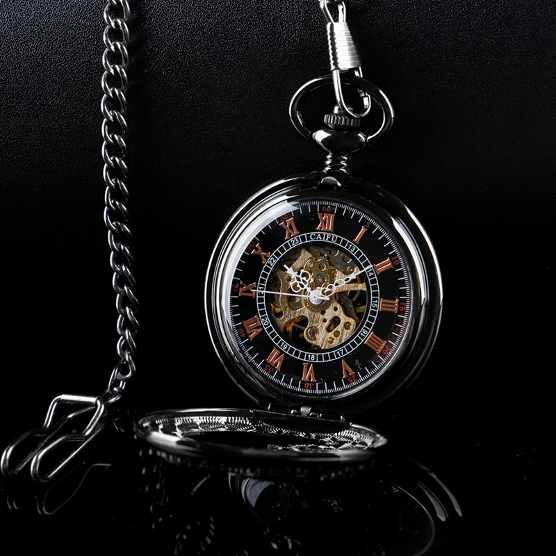 Fashion Steampunk Black Flying Dragon Embossed Mechanical Pocket Watch Vintage Bracelet Waist Chain Accessories Gentleman Watch