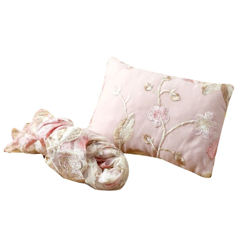 

Newborn Photography Props Outfits Baby Posing Photoshoot Blanket Embroidered Lace Baby Photo Wrap with Pillow for Baby