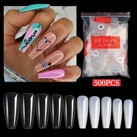 500pcs full sticker t shaped water drop extension natural full cover fake nails clear white