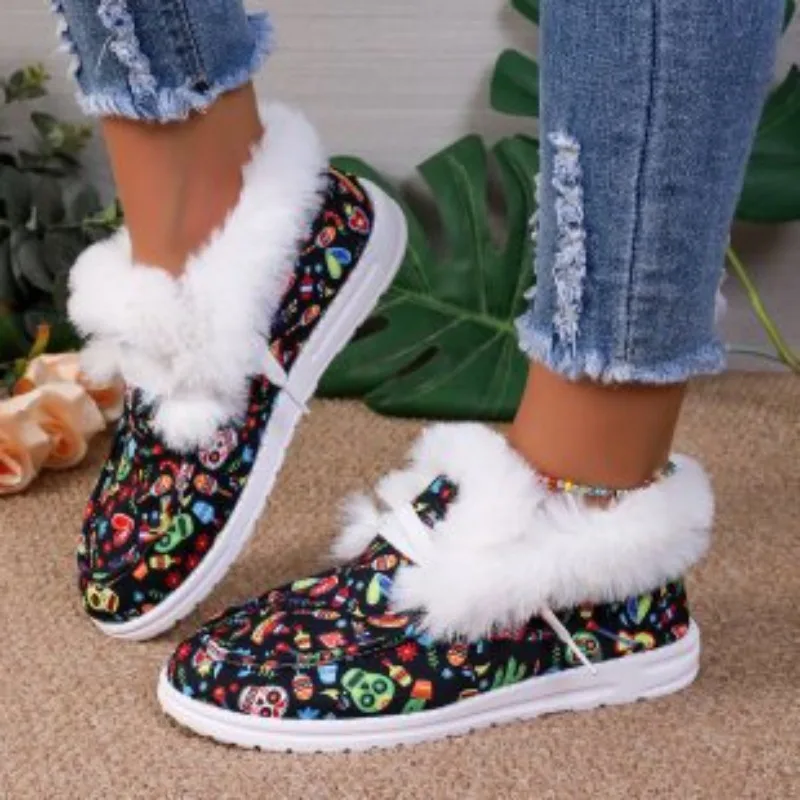 

European and American Large Short Tube Lace Up Cotton Boots for Women, Plush and Thick Insulation for Snow Boots for Women