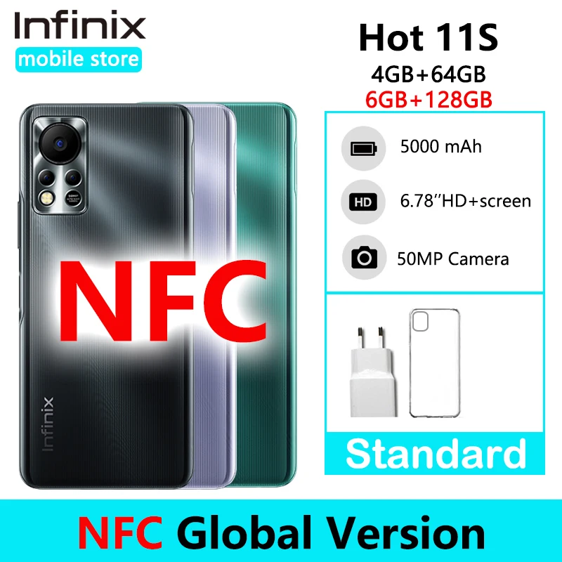 Infinix HOT 11S 6GB 128GB Smartphone NFC 4GB 64GB Helio G88 Mobile Phone 50MP AI Rear Camera 5000mAh Battery