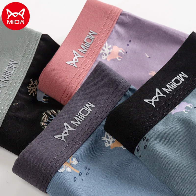 

MiiOW 3pcs Organic Cotton Men Boxer Shorts Panties Print 3A Grade Antibacterial Underwear Men's Winter Soft Underpants Boxers