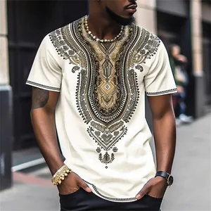 Мужская винтажная рубашка с коротким рукавом, в этническом стиле