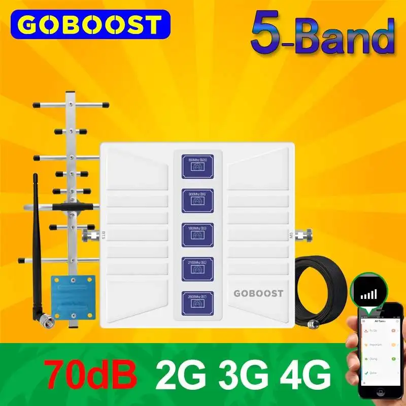 5-полосный усилитель сигнала GOBOOST 2G 4G 700 800 850 900 1800 1700 1900 2100 2600 МГц сотовый аппарат