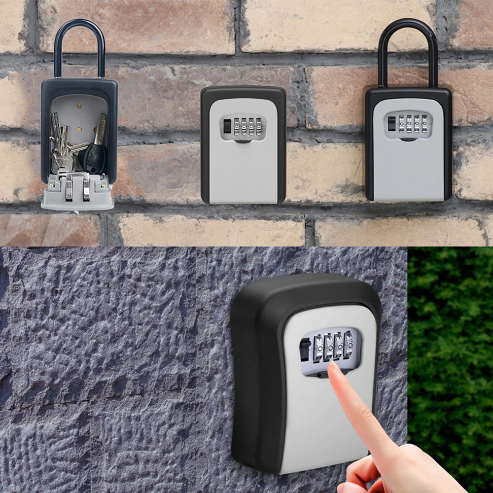 

Key Lock Box Wall Mounted Plastic Aluminum Key Safe Box Weatherproof 4 Digit Combination Key Storage Lock Box Indoor Outdoor Use