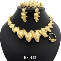 for women large size gold plated jewelry set spiral pendant necklace bracelet earrings beautiful wedding party gift