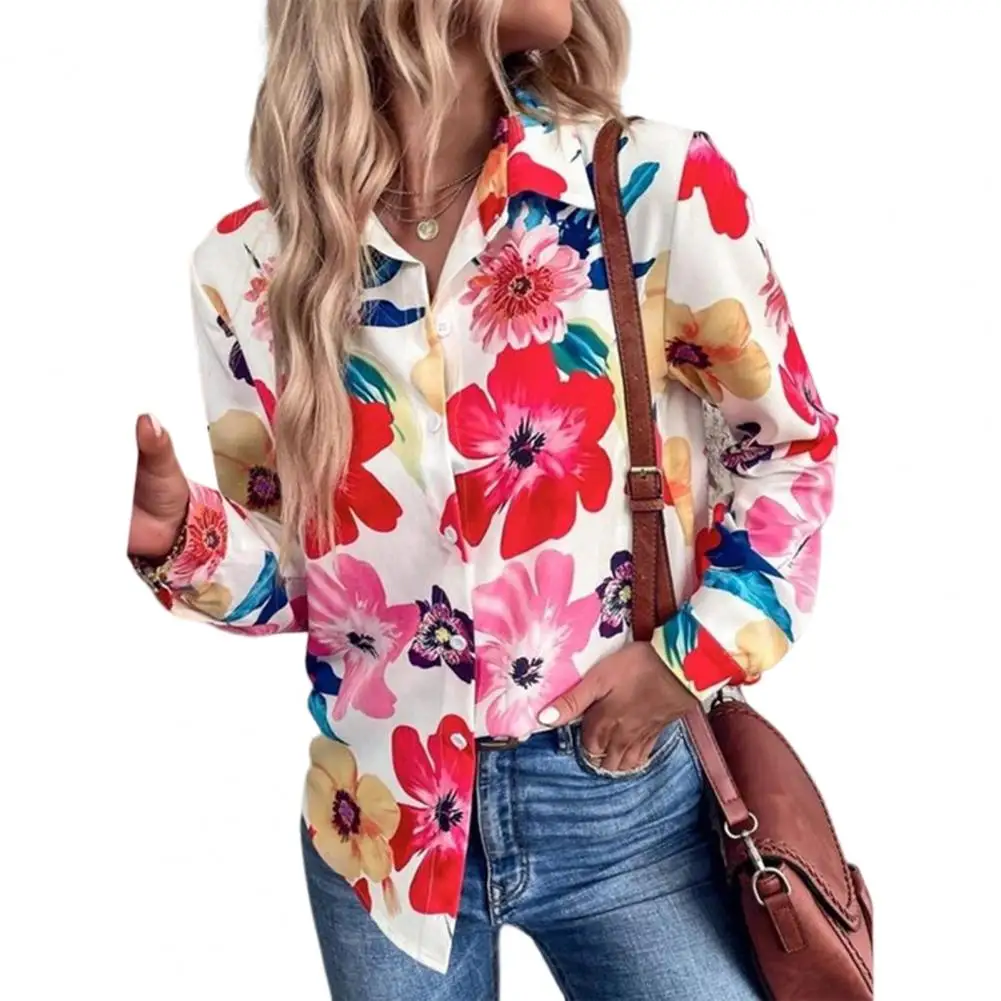 

Women Floral Printed Long Sleeve Top Lapel Long Sleeves Single Breasted Lady Shirt 2022 Women Vintage Shirt Top Streetwear Blusa