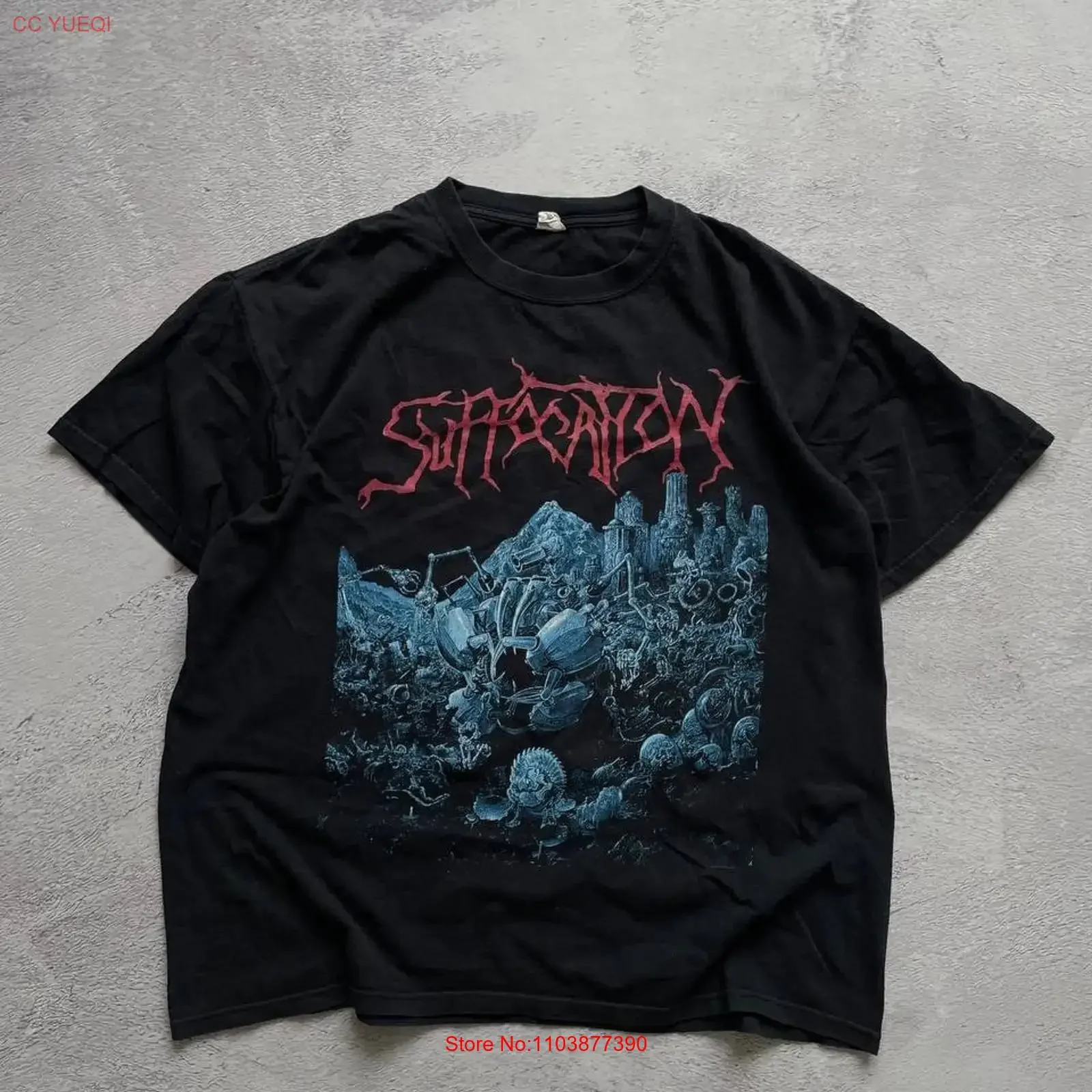Фото Винтажная футболка Suffocation Effigy of the Forgotten 2003, размер XL, с эффектом потертости, дизайнерская одежда для мужчин, стильный графический принт №1