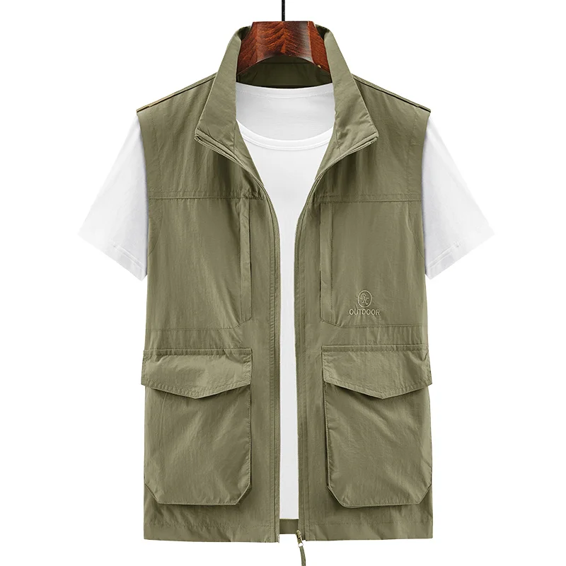 

Summer Thin Outdoor Quick-drying Sleeveless Jacket Photography Fishing Multi-pocket Casual Men Vest Army Green Khkai Workwear