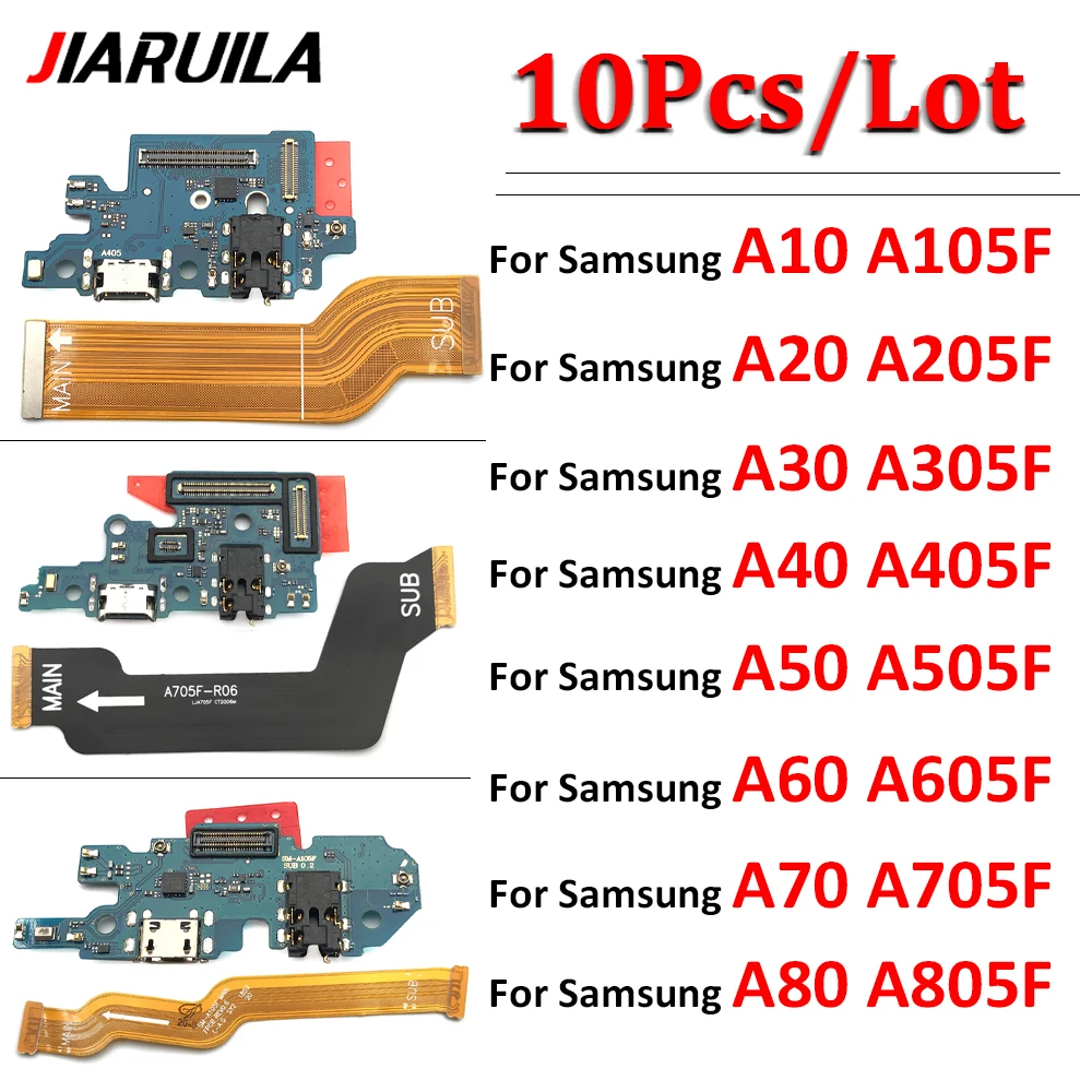 10Pcs，Original For Samsung Galaxy A10 A20 A30 A40 A50 A60 A70 A80 USB Charging Port Board Connector Main Motherboard Flex Cable